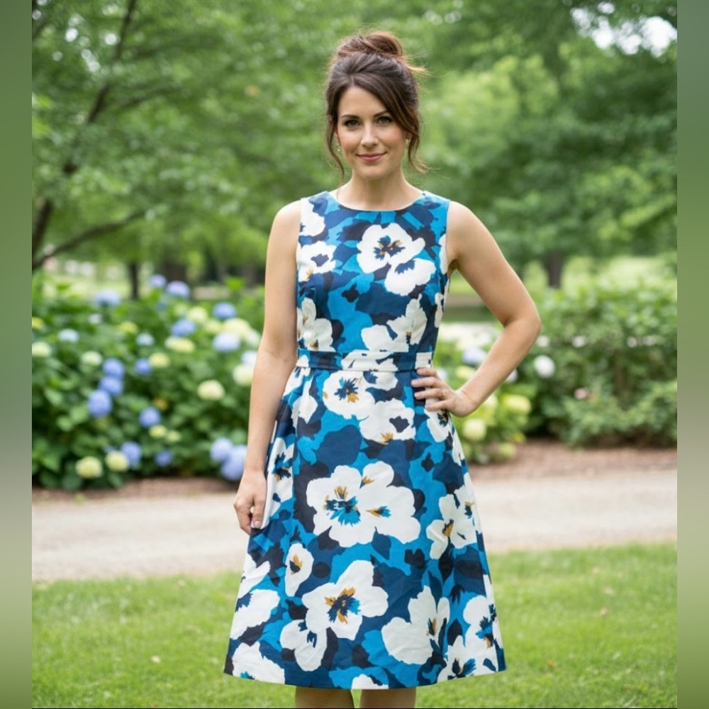 OSCAR by Oscar De La Renta Floral Silky A Line Fit & Flare  Dress 8